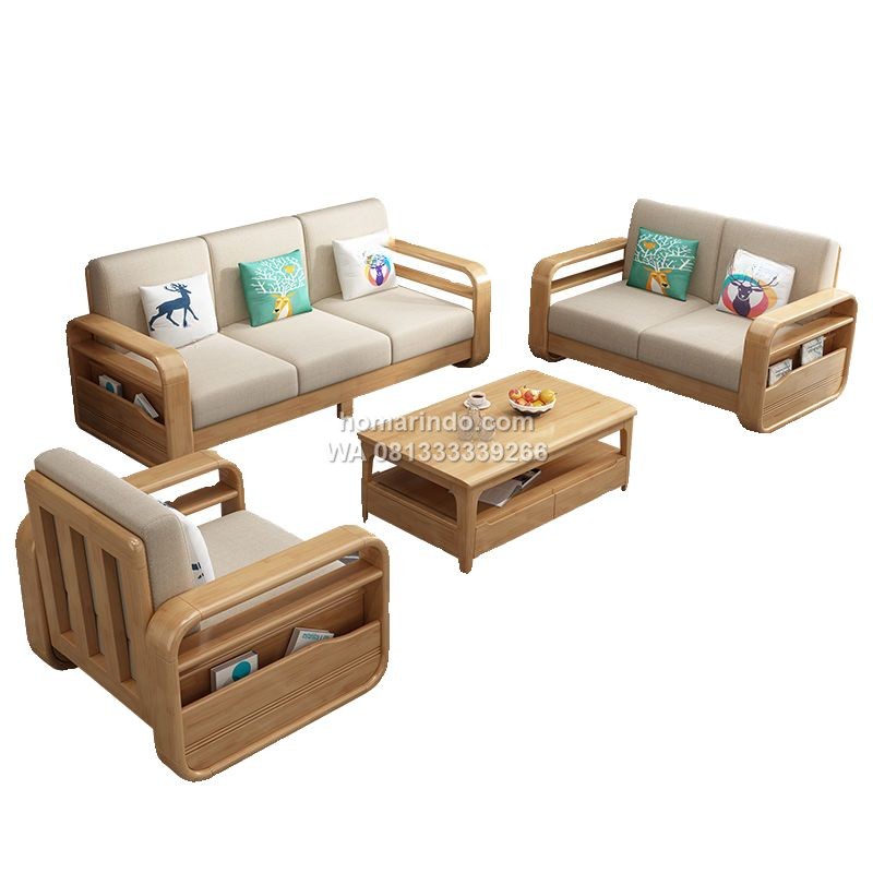 Kursi Tamu Sofa Kayu Jati Minimalis Modern Warna Natural