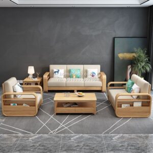 Kursi Tamu Sofa Kayu Jati Minimalis Modern Warna Natural