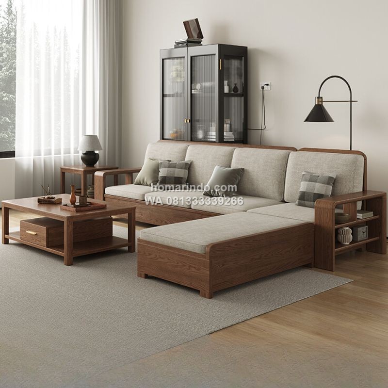 Kursi Tamu Sofa Sudut Kayu Jati Minimalis Modern Natural
