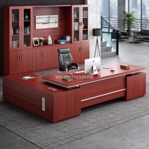 Meja Pimpinan Minimalis Mewah L Shape Warna Merah