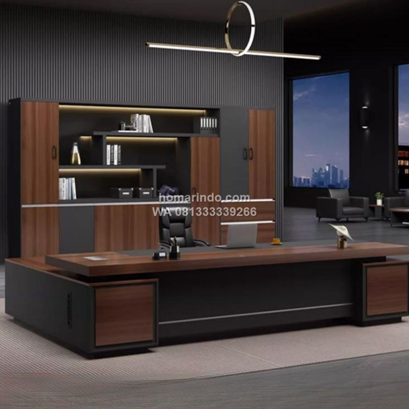 Meja Pimpinan Modern Sleek L Shape Minimalis