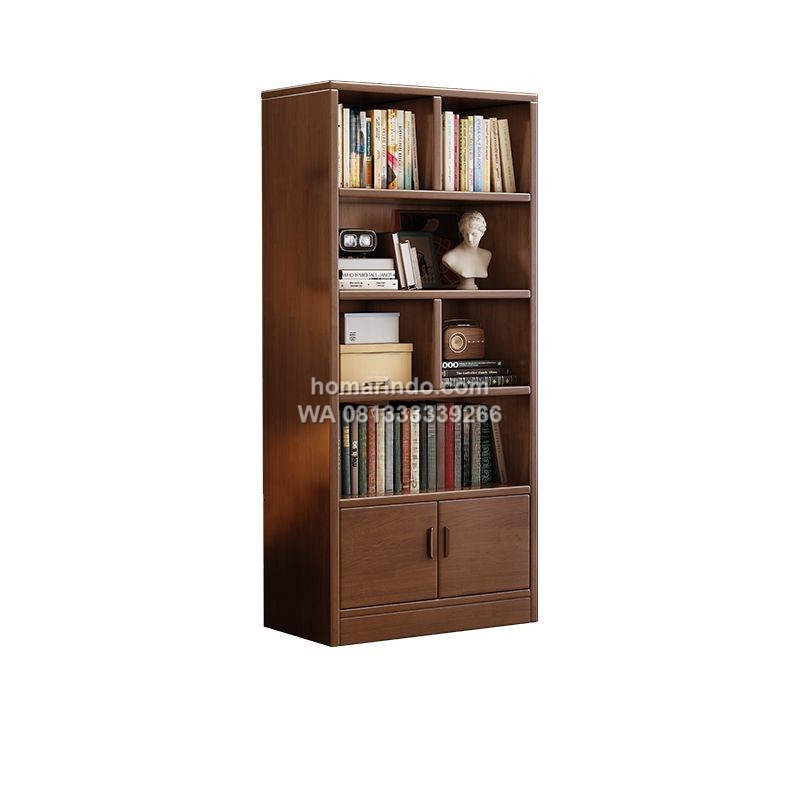 Rak Buku Kayu Jati Klasik Dengan Penyimpanan