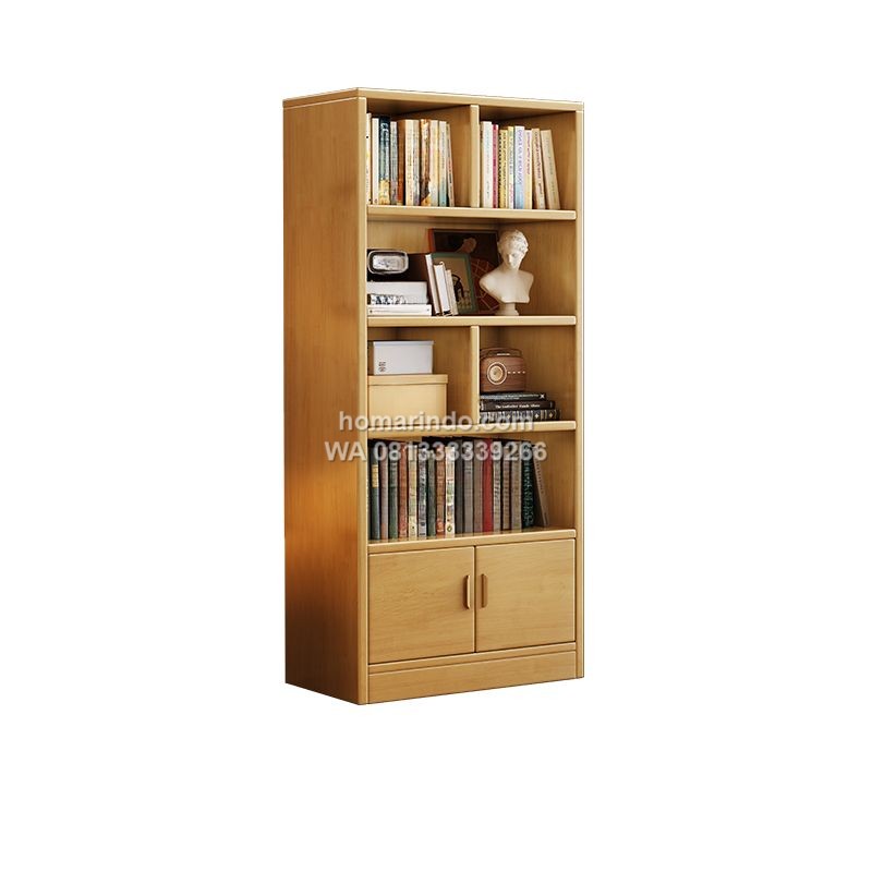 Rak Buku Kayu Jati Klasik Dengan Penyimpanan