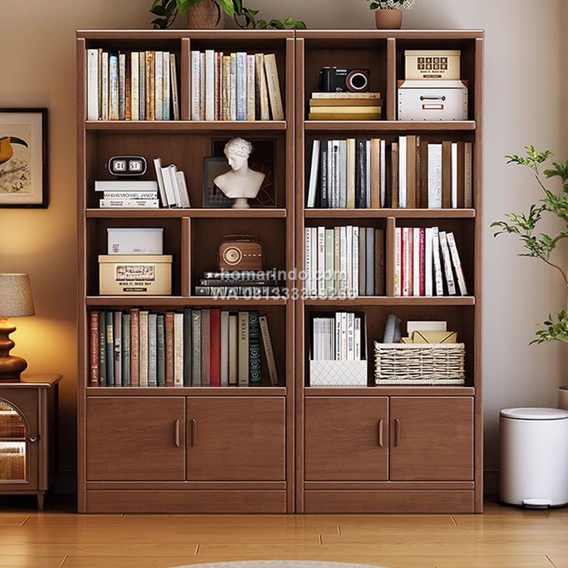 Rak Buku Kayu Jati Klasik Dengan Penyimpanan Rak Buku Kayu Jati Klasik Dengan Penyimpanan