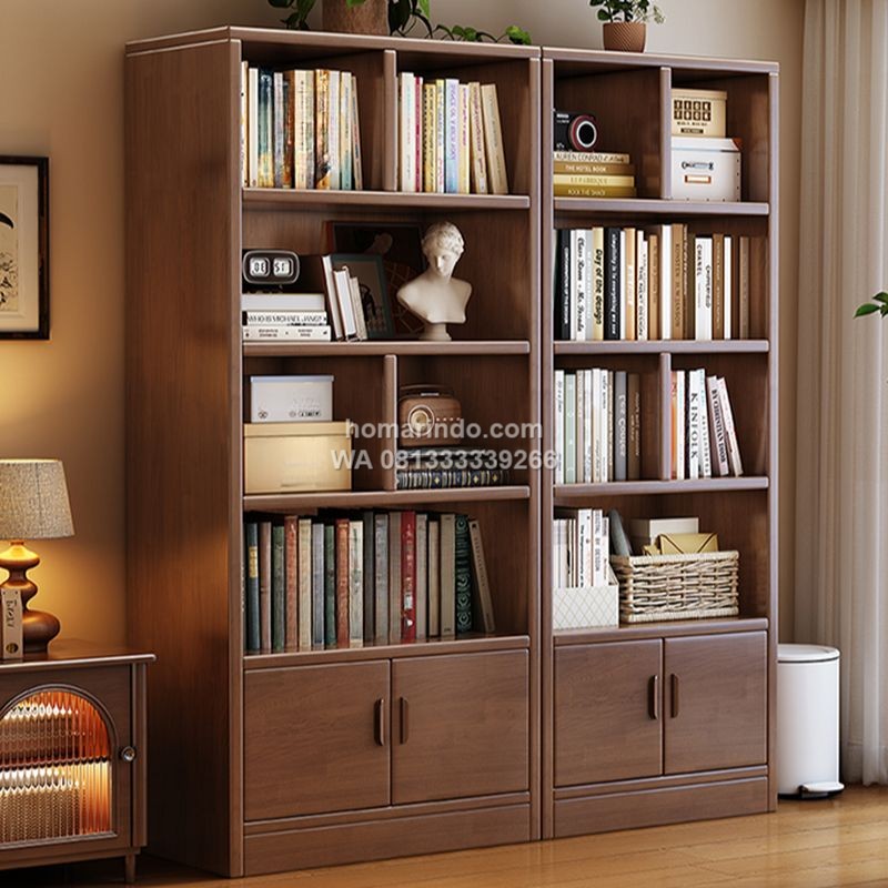 Rak Buku Kayu Jati Klasik Dengan Penyimpanan