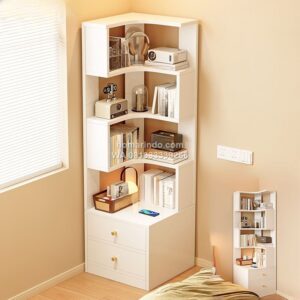 Rak Buku Sudut Kayu Jati Minimalis Modern