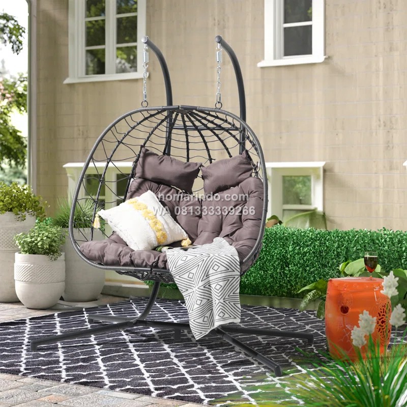 Kursi Ayunan Rotan Sintetis untuk 2 Orang dengan Penyangga dan Bantal Kursi Ayunan Rotan Sintetis untuk 2 Orang dengan Penyangga dan Bantal