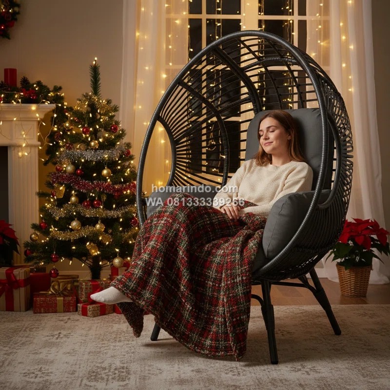 Kursi Santai Model Telur Anyaman Rotan Sintetis