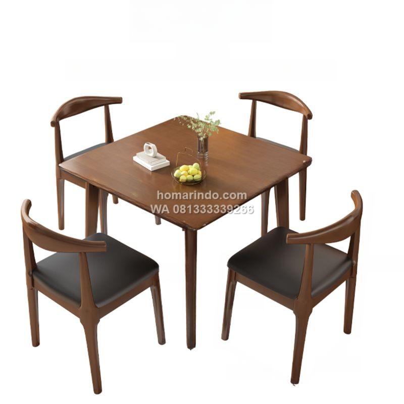 Meja Cafe Minimalis 4 Kursi Kayu Jati Natural