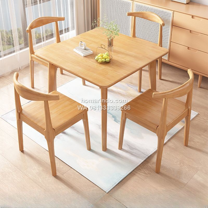 Meja Cafe Minimalis 4 Kursi Kayu Jati Natural