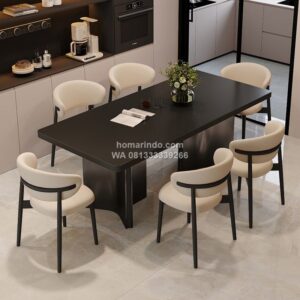 Meja Makan Kayu Solid Gaya Minimalis Elegan 6 Kursi