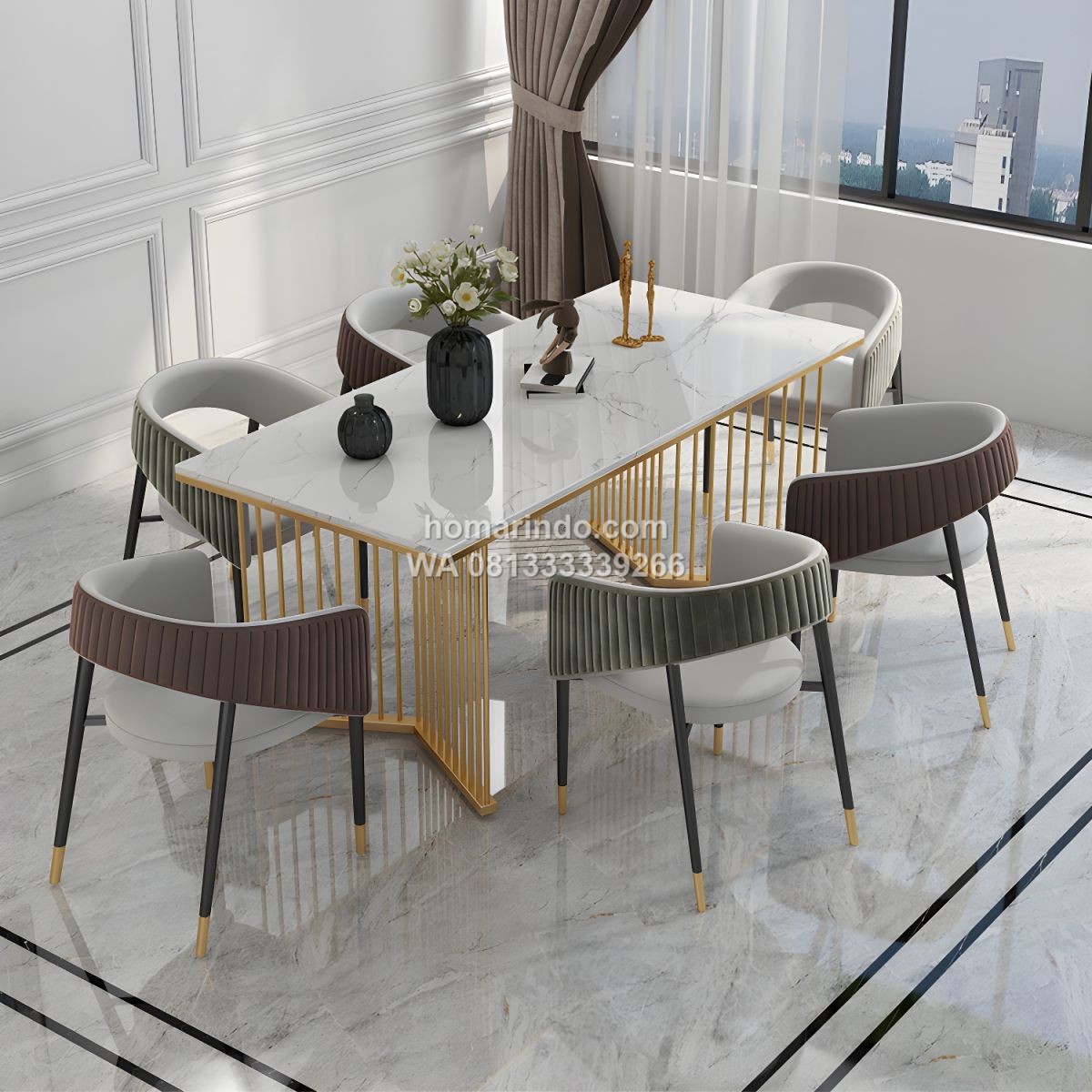 Meja Makan Marmer Minimalis Modern Mewah 6 Kursi