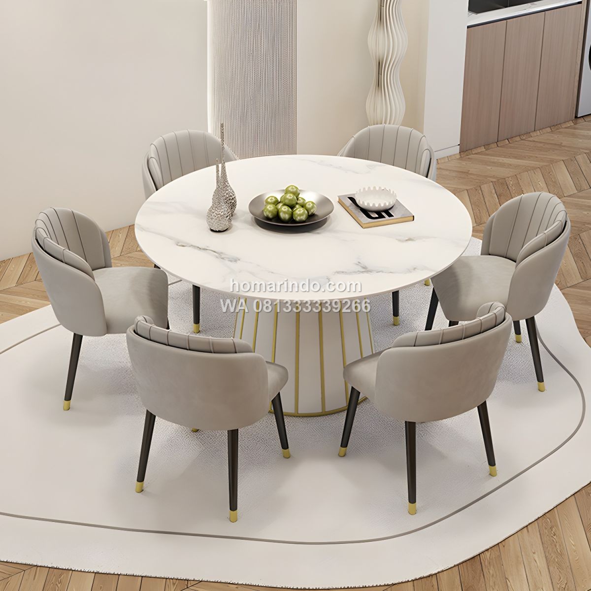 Meja Makan Marmer Modern Minimalis 6 Kursi Untuk Rumah Mewah
