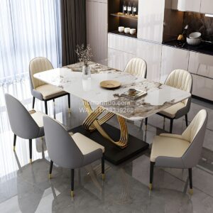 Meja Makan Marmer Putih Mewah 6 Kursi Modern