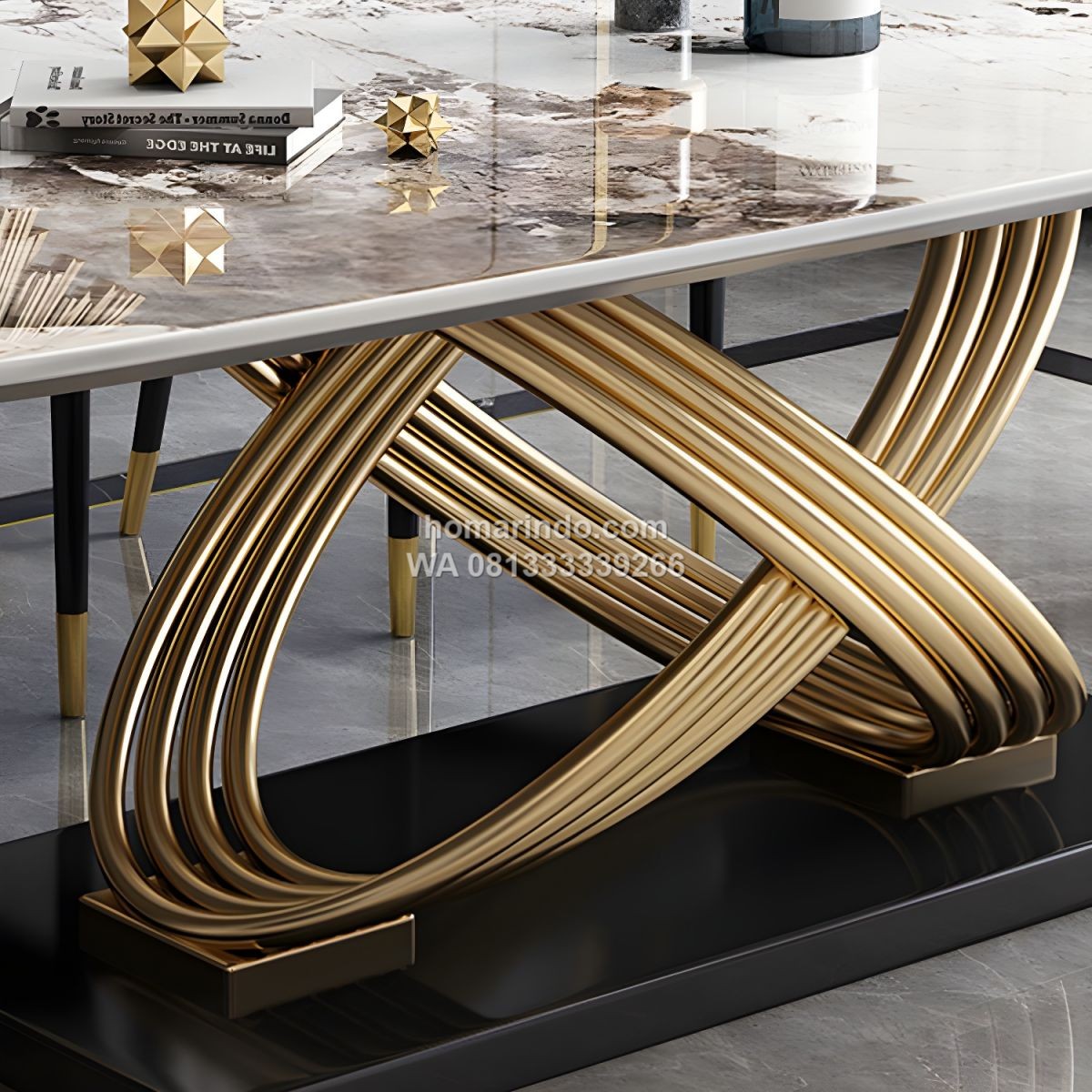 Meja Makan Marmer Putih Mewah 6 Kursi Modern