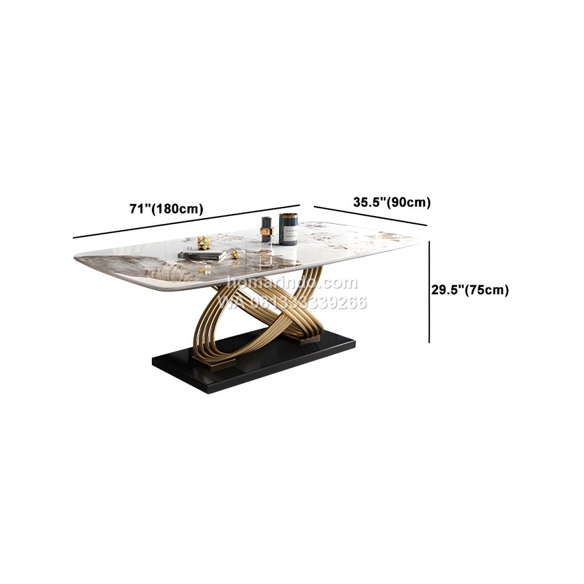 Meja Makan Marmer Putih Mewah 6 Kursi Modern