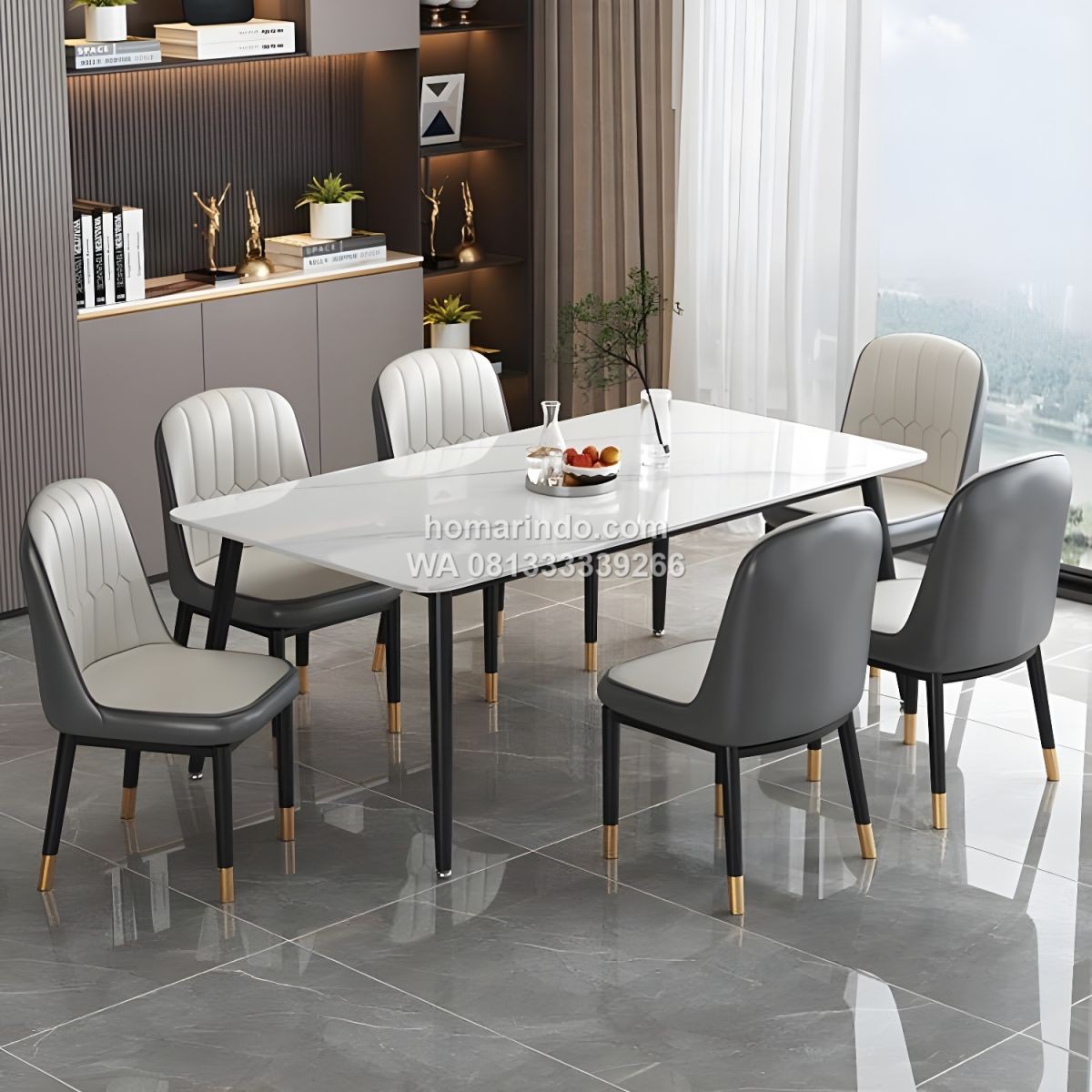 Meja Makan Marmer Putih Minimalis 6 Kursi Mewah Meja Makan Marmer Putih Minimalis 6 Kursi Mewah