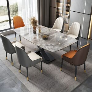 Meja Makan Mewah Modern Bahan Marmer 6 Kursi