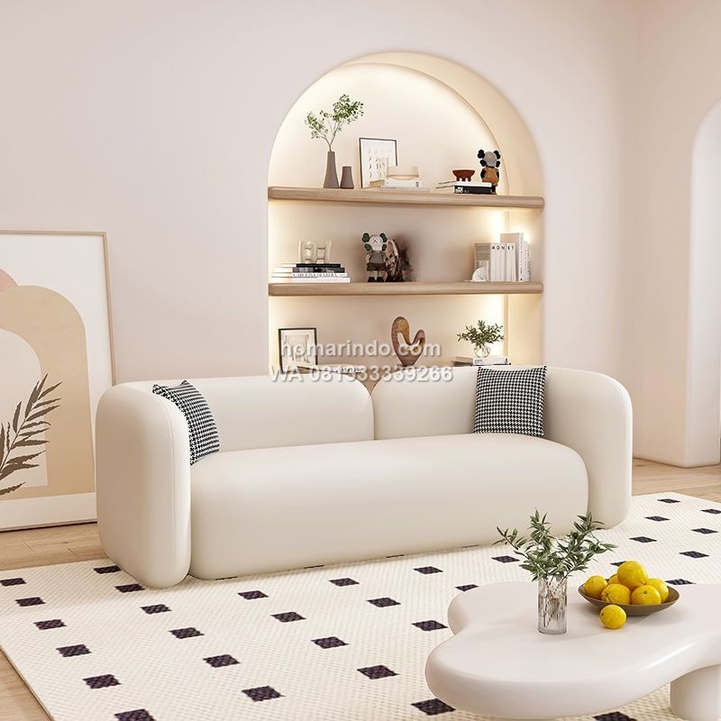Sofa 2 Seater Minimalis Jok Kulit Sintetis Elegan Modern