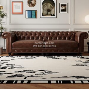Sofa Chesterfield Klasik Elegan 3 Dudukan Untuk Ruang Tamu