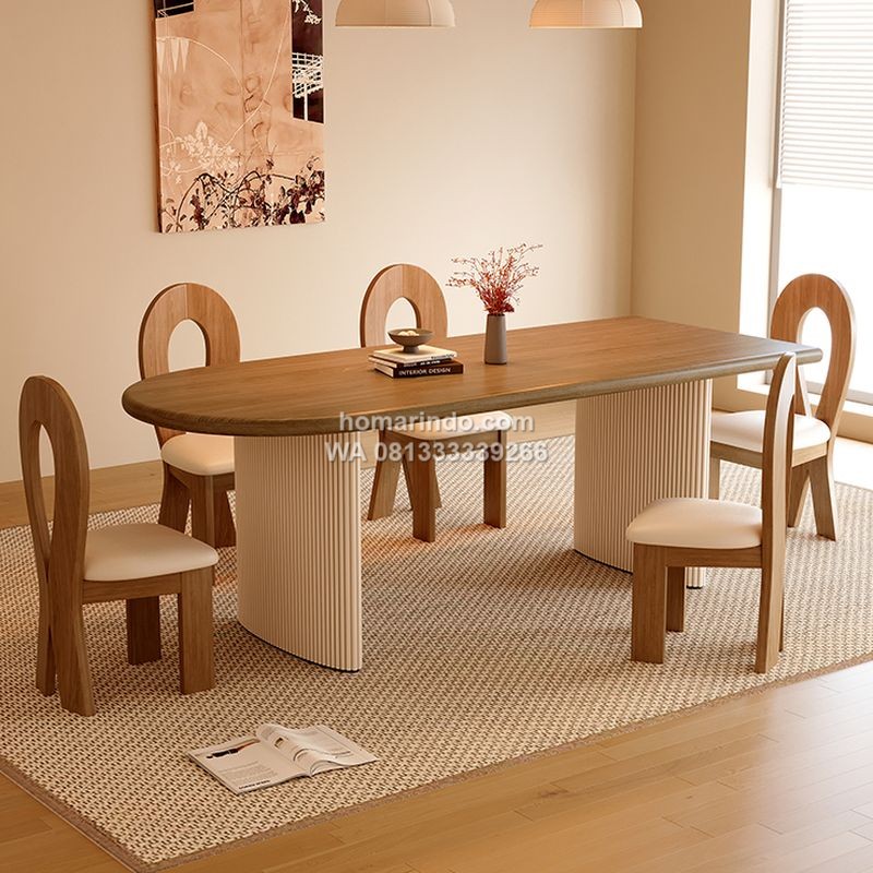 Meja Makan Modern Minimalis Kayu Solid 4 Kursi Unik