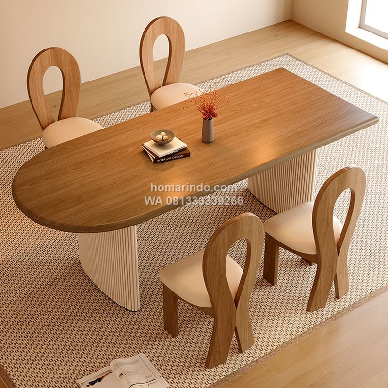 Meja Makan Modern Minimalis Kayu Solid 4 Kursi Unik