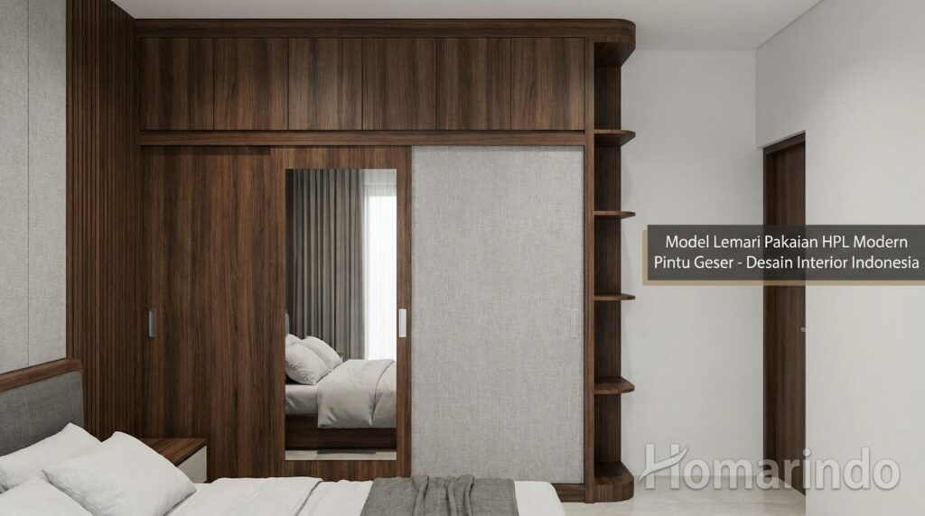 Model Lemari Plywood HPL Modern dengan Pintu Geser