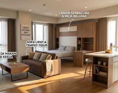 Apartemen Tipe Studio Terasa Luas dengan Furniture Multifungsi