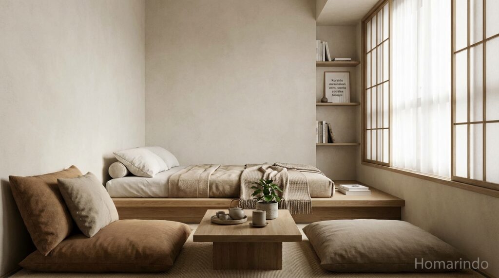 Kamar 3x3 Gaya Lesehan ala Japandi