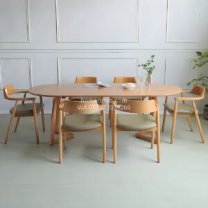 Meja Makan Oval Jati Natural 6 Kursi Untuk Interior Modern