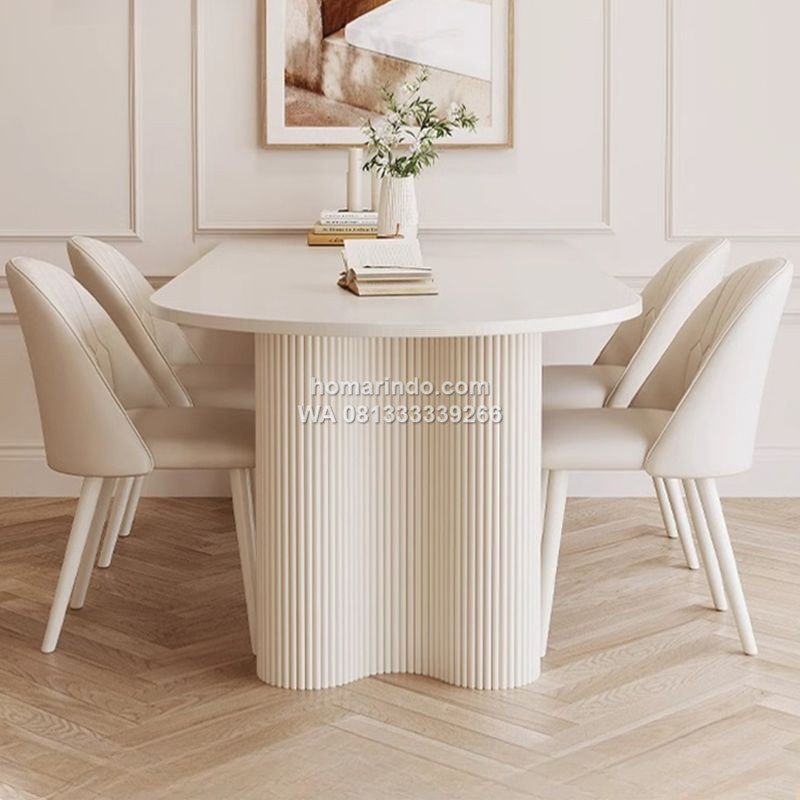 Meja Makan Salur Warna Putih Elegan Dengan 4 Kursi Meja Makan Salur Warna Putih Elegan Dengan 4 Kursi