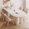 Meja Makan Salur Warna Putih Elegan Dengan 4 Kursi