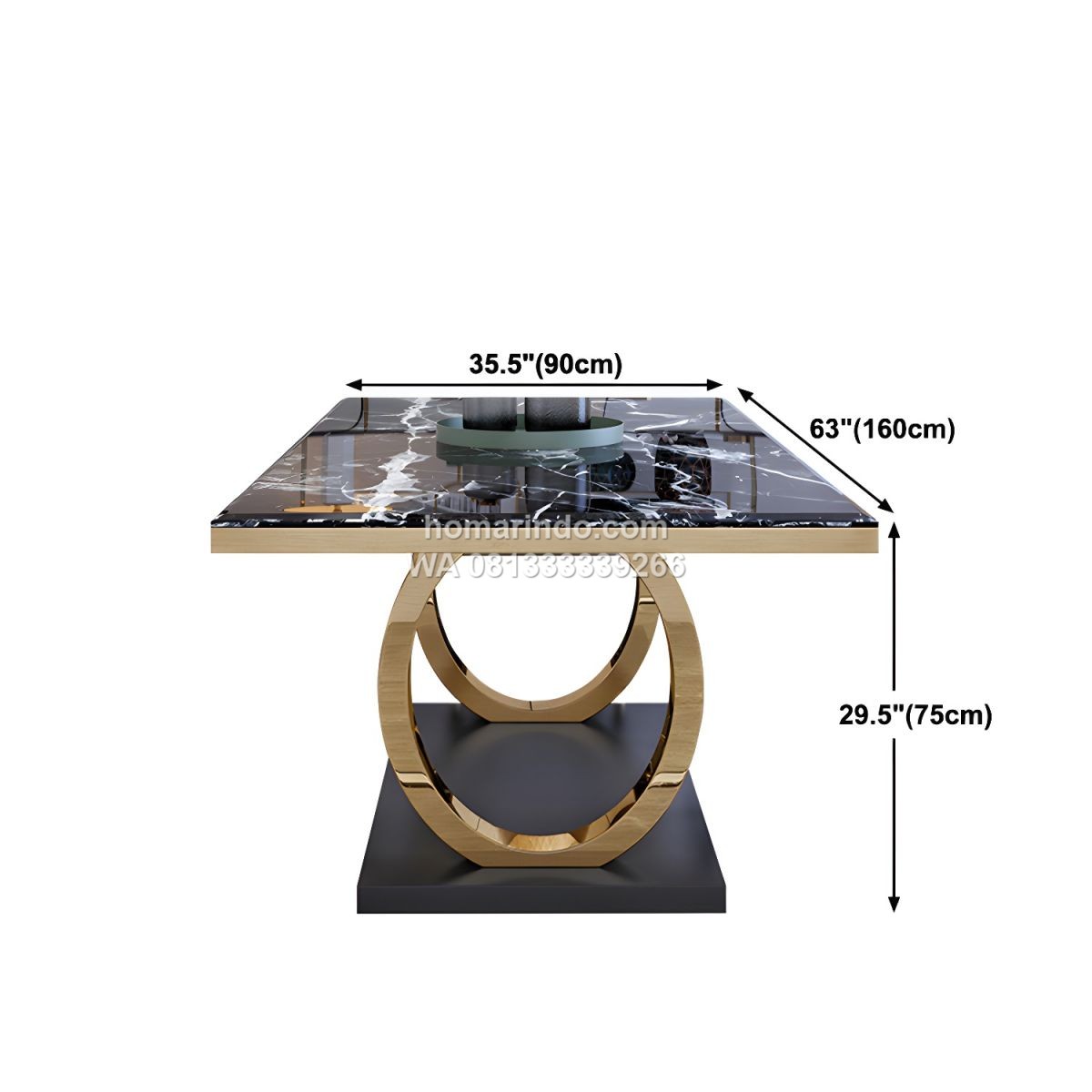 Meja Makan Stainless Top Marmer Hitam Mewah Dengan 6 Kursi