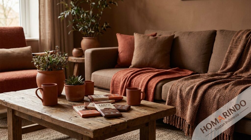 Warna Sofa Cokelat Bumi & Terakota