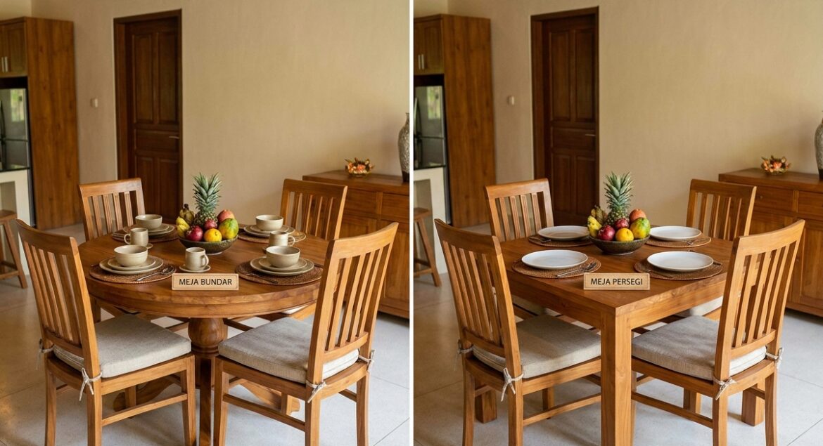 Meja Makan Bundar vs Kotak