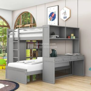 Ranjang Susun Anak Dengan Meja Belajar, Rak Buku dan Lemari