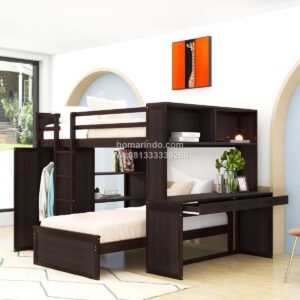 Ranjang Susun Dengan Meja Belajar Lemari Pakaian Dan Rak Buku