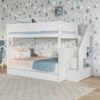 Tempat Tidur Susun Anak Warna Putih Dengan Tangga Laci