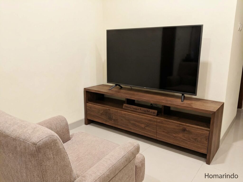 meja TV yang sesuai dimensi ruangan dan posisi menonton