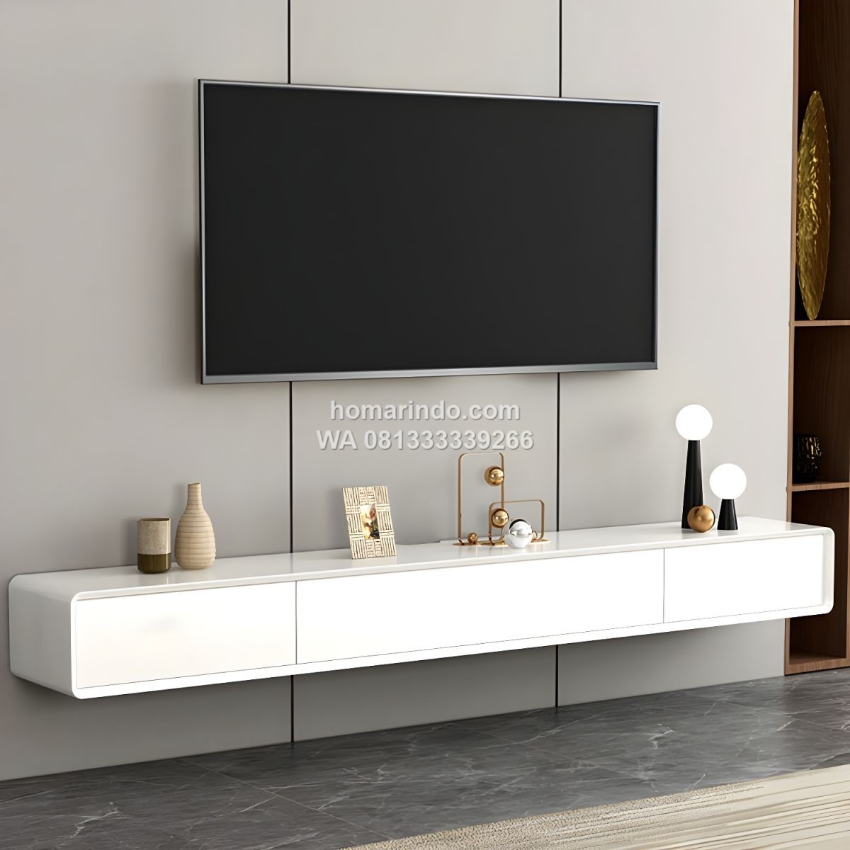 Bufet TV Gantung Desain Minimalis 3 Laci