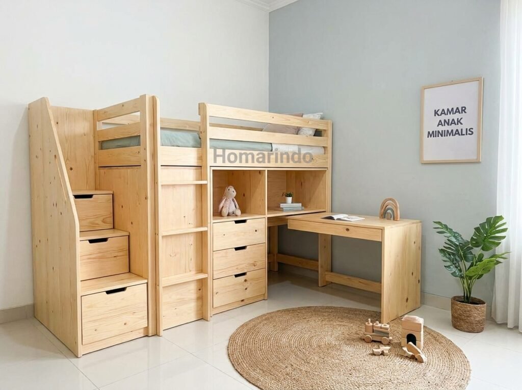 5 Ide Kamar Tidur Anak Minimalis yang Bisa Tumbuh dan Bertransformasi Mengikuti Usia Mereka 1 Kamar Tidur Anak Minimalis menggunakan Tempat Tidur Multifungsi