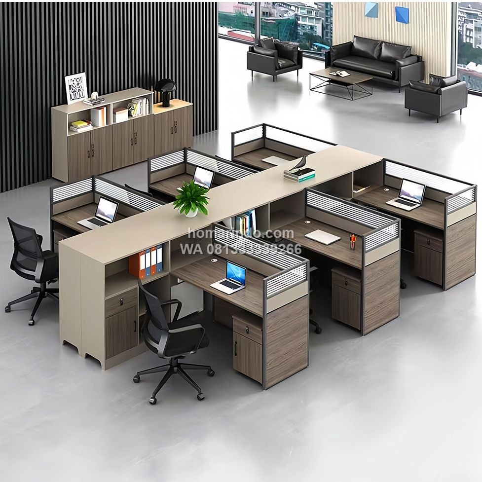 Meja Kantor Partisi L Shape Minimalis Dengan Penyimpanan