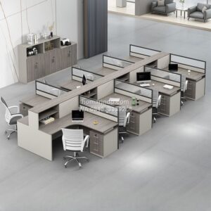 Meja Kantor Partisi Minimalis Modern Dengan Laci Penyimpanan Untuk 8 Orang