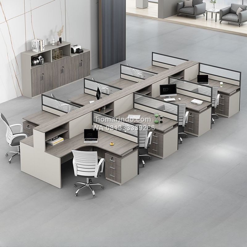 Meja Kantor Partisi Minimalis Modern Dengan Laci Penyimpanan Untuk 8 Orang