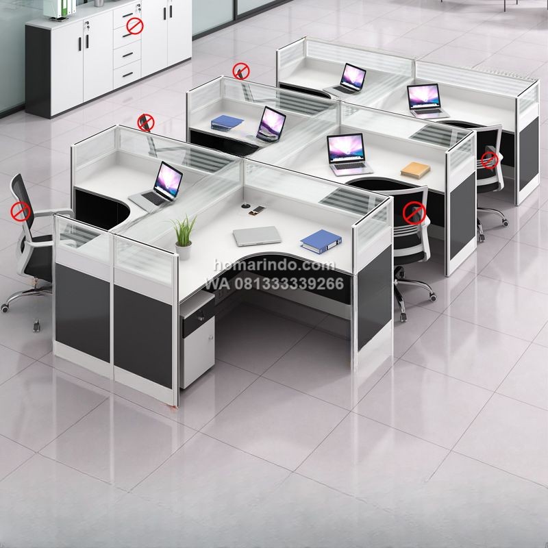 Meja Kantor Partisi Staff Minimalis Modern L Shape