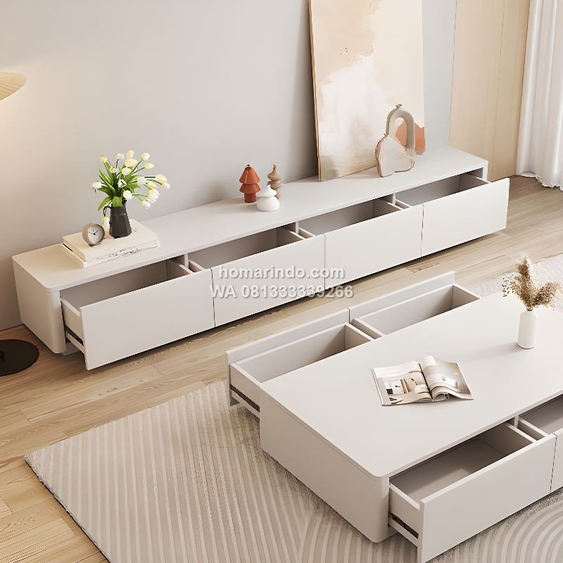 Bufet TV Minimalis Terbaru 4 Laci Warna Putih Bufet TV Minimalis Terbaru 4 Laci Warna Putih