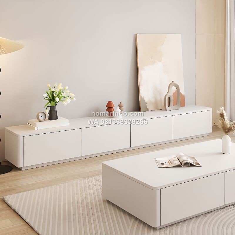 Bufet TV Minimalis Terbaru 4 Laci Warna Putih 2 Bufet TV Minimalis Terbaru 4 Laci Warna Putih