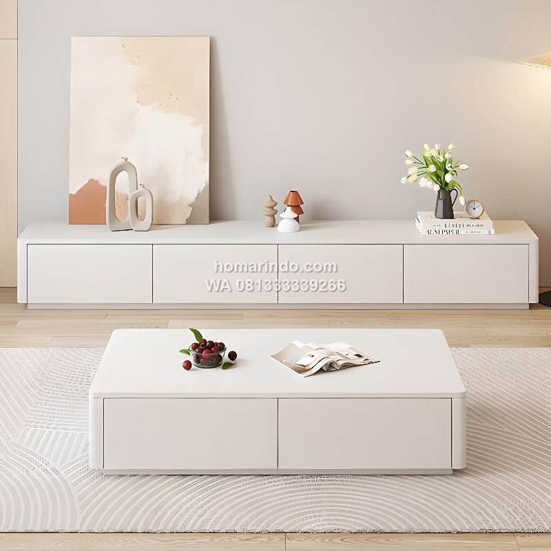 Bufet TV Minimalis Terbaru 4 Laci Warna Putih