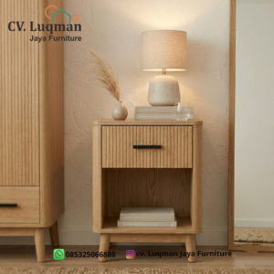 Meja Nakas Kamar Tidur Minimalis – Seri Japandi Fluted Nightstand