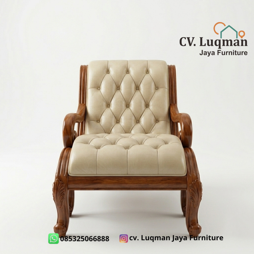 Kursi Malas Lounger Klasik Jati Premium Chesterfield
